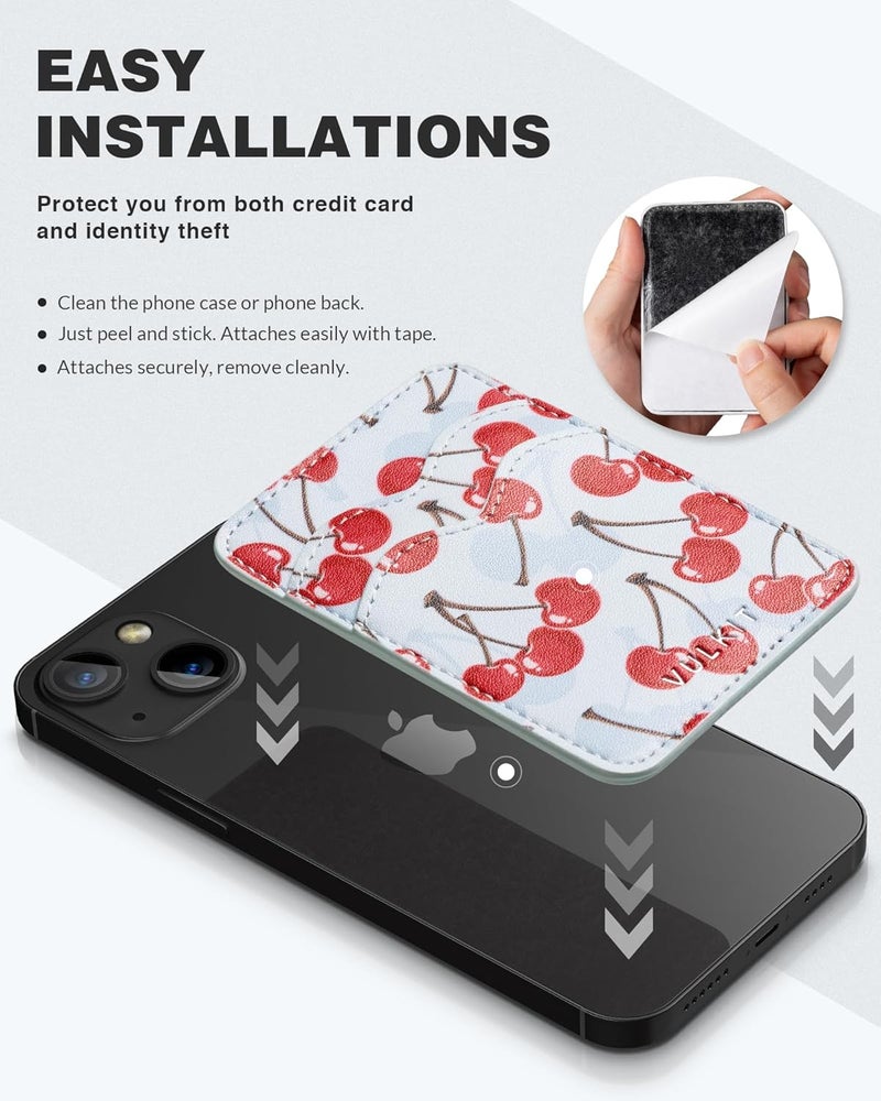 VULKIT Stick on Card Holder Compatible for iphone Leather Cell Phone Wallet Credit Card Case Strong Sticker for Women - Image 5